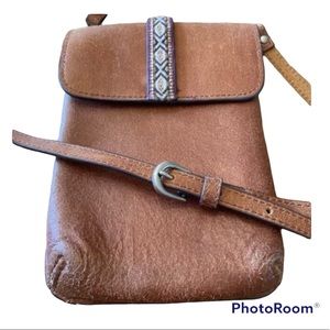 Leather & embroidered crossbody bag phone sling